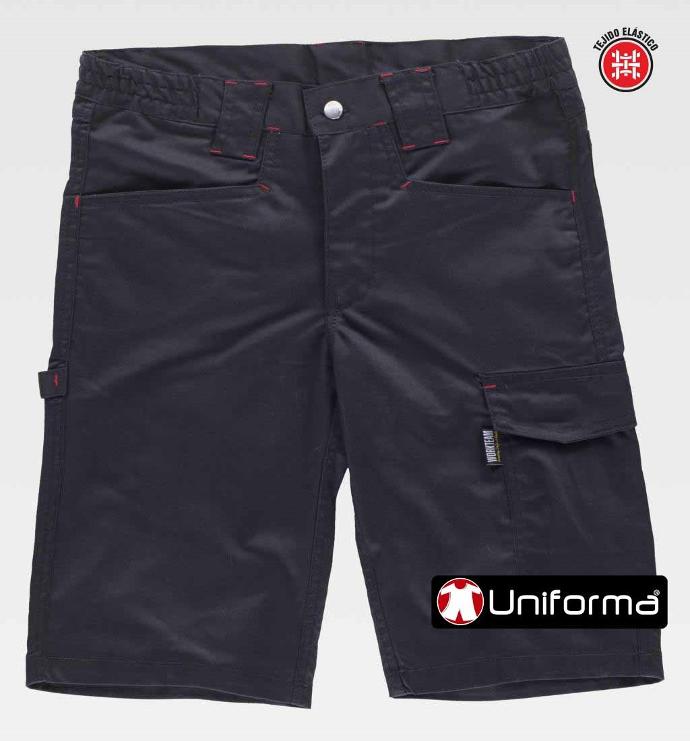 Pantalón de trabajo corto tipo bermuda de diseño multi bolsillos con bolsillos de cargo, tejido cómodo elástico, personalizable con logo de empresa en uniforma