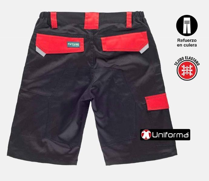 Pantalón de trabajo corto bermudas de trabajo multi bolsillos de diseño bicolor con tejido extra cómodo elástico personalizable con logo de empresa en uniforma