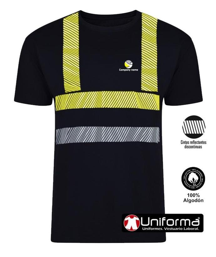 Camiseta de trabajo de algodón 100% con bandas reflectantes y bandas de alta visibilidad segmentadas para facilitar los movimientos, ligera, cómoda, transpirable, de manga corta contra el calor, personalizable con logo de empresa en uniforma