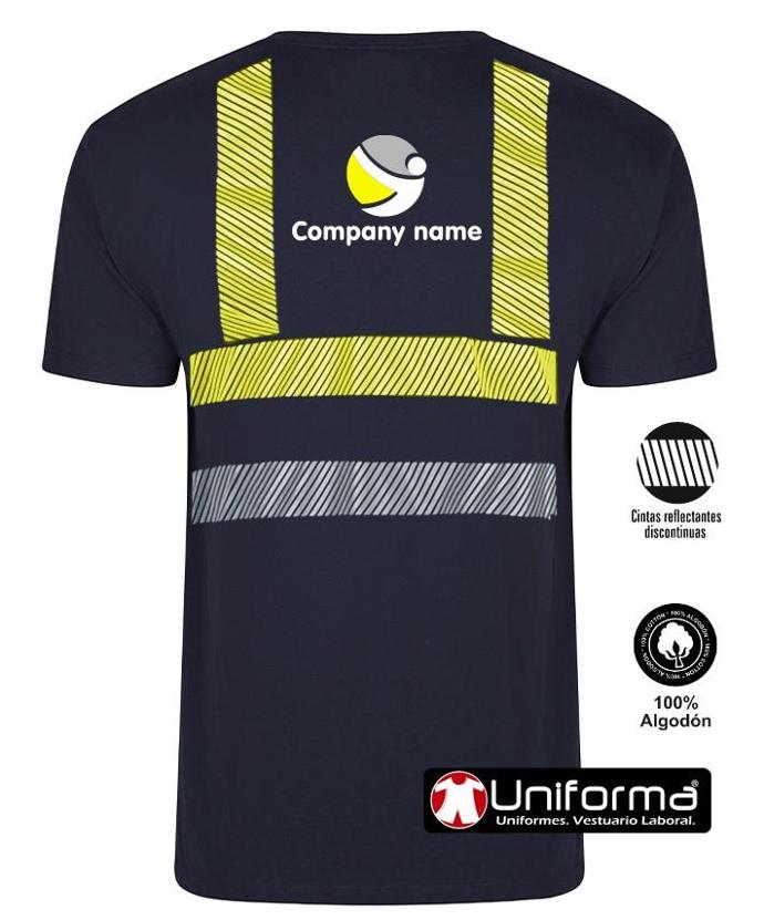 Camiseta de trabajo de algodón 100% con bandas reflectantes y bandas de alta visibilidad segmentadas para facilitar los movimientos, ligera, cómoda, transpirable, de manga corta contra el calor, personalizable con logo de empresa en uniforma