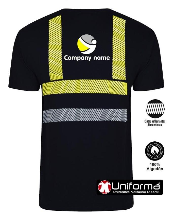 Camiseta de trabajo de algodón 100% con bandas reflectantes y bandas de alta visibilidad segmentadas para facilitar los movimientos, ligera, cómoda, transpirable, de manga corta contra el calor, personalizable con logo de empresa en uniforma