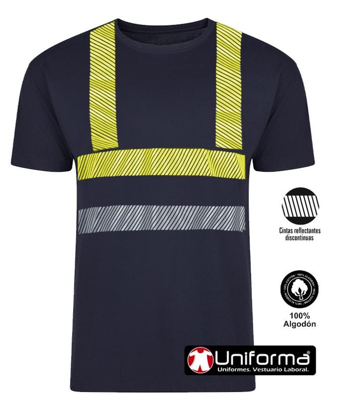 Camiseta de trabajo de algodón 100% con bandas reflectantes y bandas de alta visibilidad segmentadas para facilitar los movimientos, ligera, cómoda, transpirable, de manga corta contra el calor, personalizable con logo de empresa en uniforma