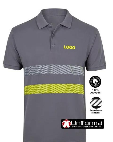 Polo de trabajo de algodón 100% de manga corta con bandas reflectantes y bandas de alta visibilidad, suave, transpirable, contra el calor, personalizable con logo de empresa en uniforma