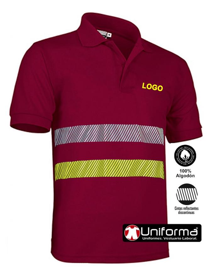 Polo de trabajo de algodón 100% de manga corta con bandas reflectantes y bandas de alta visibilidad, suave, transpirable, contra el calor, personalizable con logo de empresa en uniforma