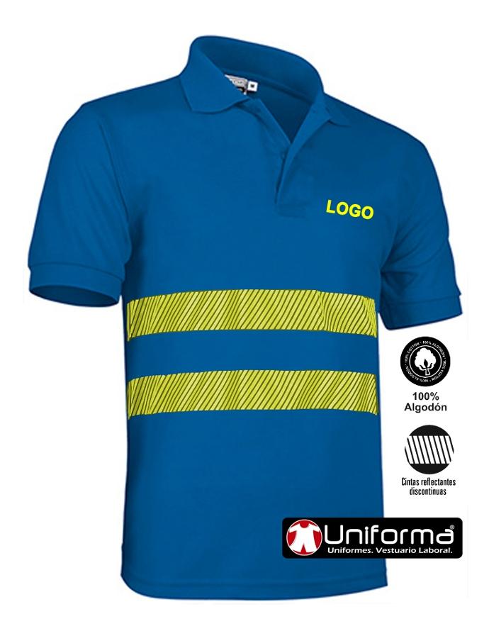 Polo de trabajo de algodón 100% de manga corta con bandas reflectantes y bandas de alta visibilidad, suave, transpirable, contra el calor, personalizable con logo de empresa en uniforma