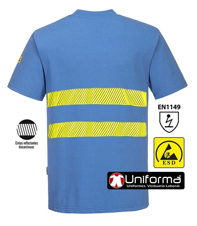 Camiseta de trabajo anti estática disipativa de la carga electroestática ESD con fibra de carbono conductora, con bandas de alta visibilidad, personalizable con logo de empresa en uniforma