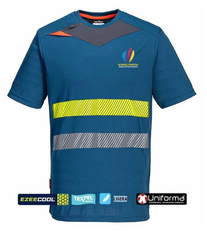 Camiseta técnica de malla fina para el calor, transpirable, personalizada con logo de emnpresa en uniforma