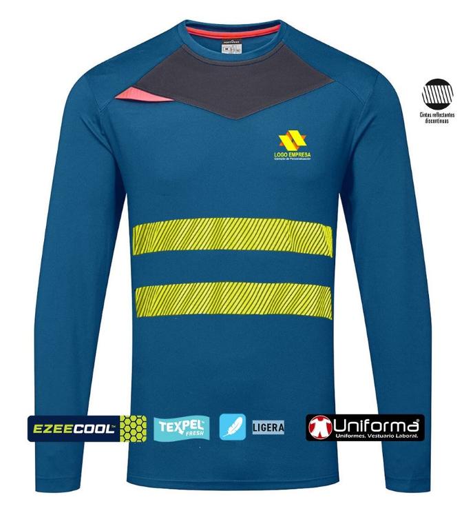 Camiseta de trabajo técnica de manga larga transpirable personalizada con logo de empresa y bandas reflectantes uniforma