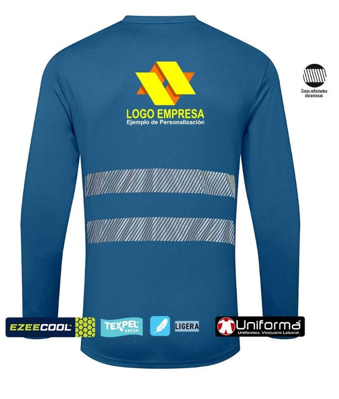 Camiseta de trabajo técnica de manga larga transpirable personalizada con logo de empresa y bandas reflectantes uniforma