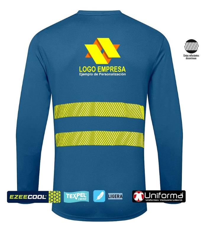 Camiseta de trabajo técnica de manga larga transpirable personalizada con logo de empresa y bandas reflectantes uniforma