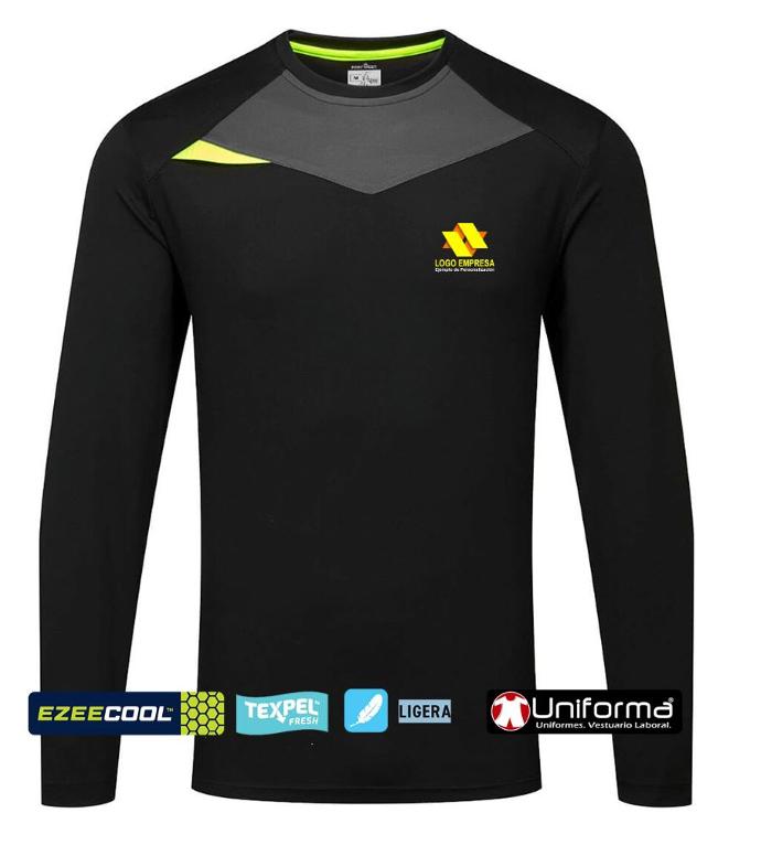 Camiseta de trabajo técnica de manga larga transpirable personalizada con logo de empresa y bandas reflectantes uniforma