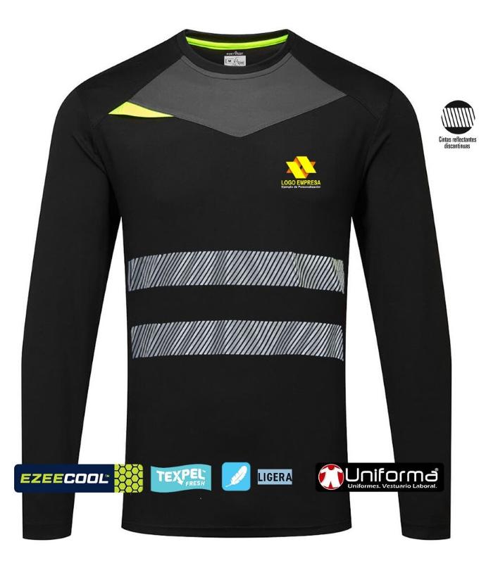 Camiseta de trabajo técnica de manga larga transpirable personalizada con logo de empresa y bandas reflectantes uniforma