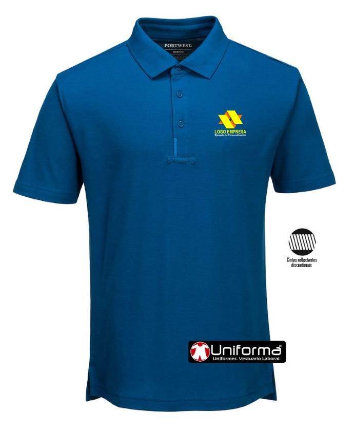 Polo de trabajo con detalle de color a contraste personalizado con logo de empresa a todo color y/o bandas reflectantes o de alta visibilidad en Uniforma 