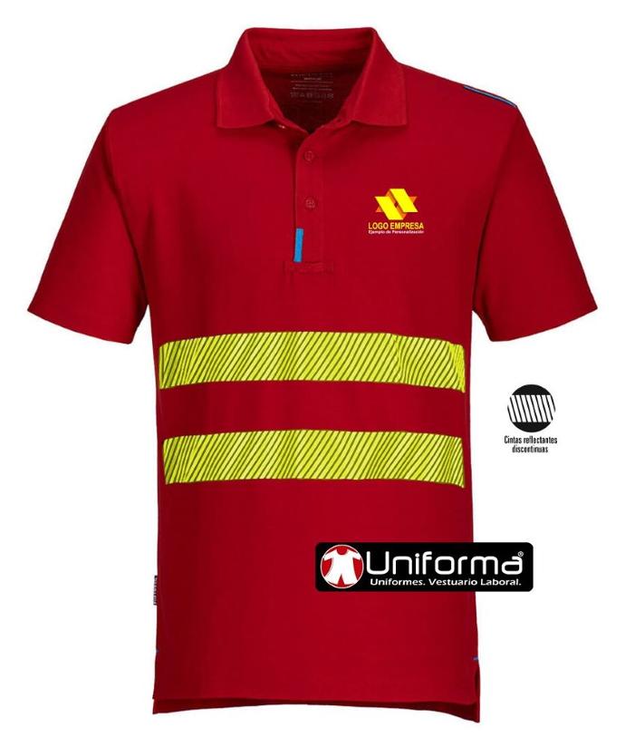 Polo de trabajo con detalle de color a contraste personalizado con logo de empresa a todo color y/o bandas reflectantes o de alta visibilidad en Uniforma 