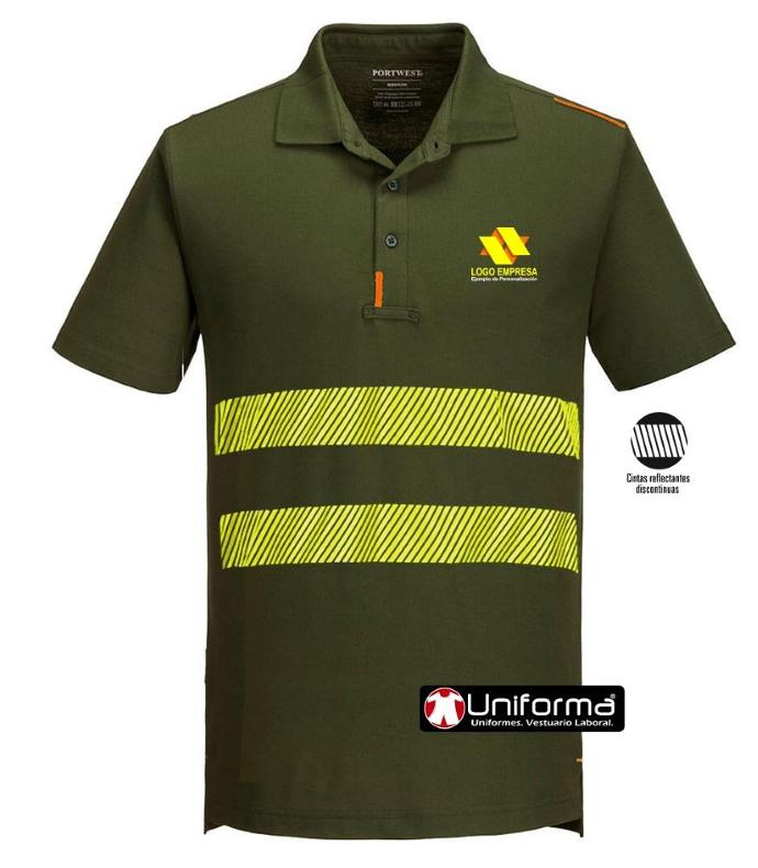 Polo de trabajo con detalle de color a contraste personalizado con logo de empresa a todo color y/o bandas reflectantes o de alta visibilidad en Uniforma 