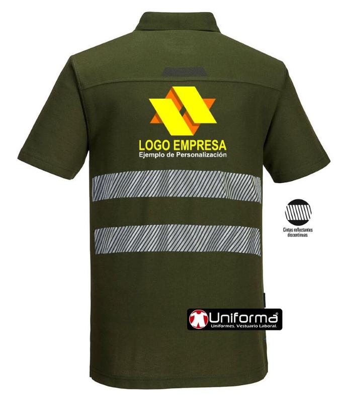 Polo de trabajo con detalle de color a contraste personalizado con logo de empresa a todo color y/o bandas reflectantes o de alta visibilidad en Uniforma 