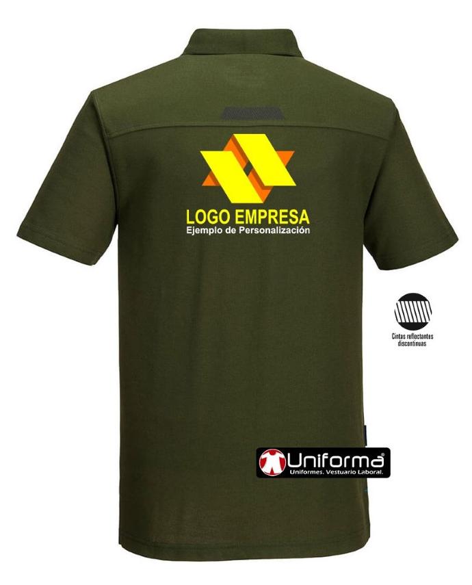 Polo de trabajo con detalle de color a contraste personalizado con logo de empresa a todo color y/o bandas reflectantes o de alta visibilidad en Uniforma 