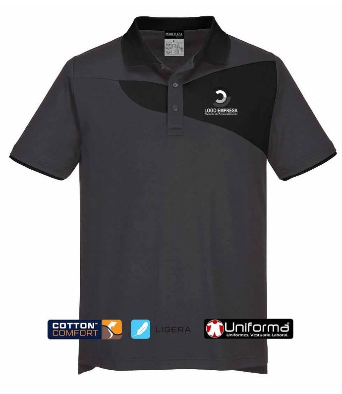 Polo de trabajo bicolor de manga corta para personalizar con logo de empresa en tejido de calidad premium ligero contra el calor en uniformaa