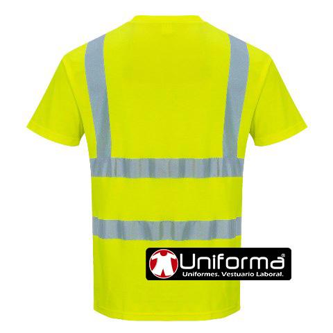 Camiseta de alta visibilidad de manga corta amarilla reflectante en tallas grabndes y muy grandes hasta la talla 6XL personalizable con logo de empresa en uniforma 