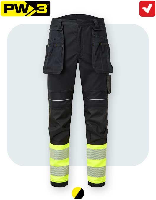 Pantalón de trabajo ignífugo elástico resistente a la llama, de alta visibilidad Clase 1 Pantalón de trabajo ignífugo elástico resistente a la llama, de alta visibilidad Clase 1, en uniforma