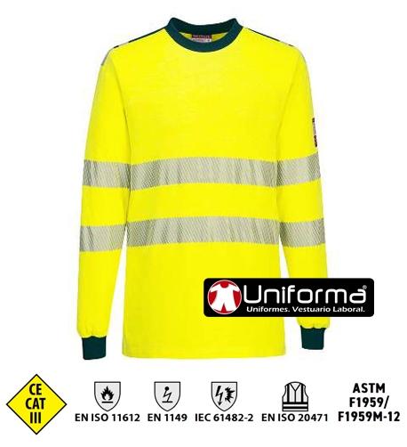 Camiseta de trabajo de alta visibilidad de manga larga resistente a la llama ignífuga en uniformaP Camiseta de trabajo de alta visibilidad de manga larga resistente a la llama ignífuga en uniformaPX3.