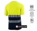 Camiseta de trabajo bicolor amarilla y azul marino Reflectante Bandas Segmentadas bicolor, bandas discontinuas segmentadas, personalizable para empresas en uniforma  - BW1035