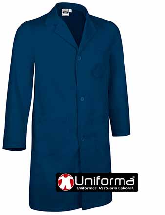 Bata de trabajo Azul Marino, con cierre de botones, de corte recto unisex, modelo básico económico, personalizable con logo de empresa en Uniforma