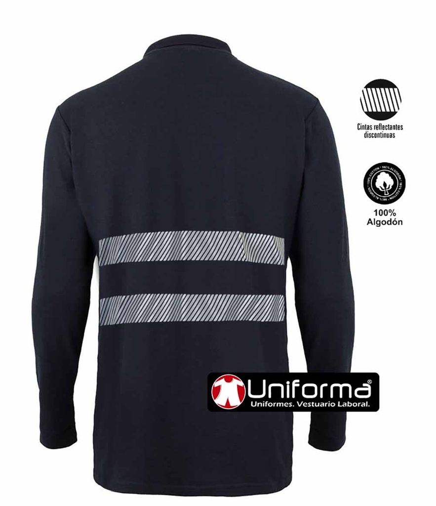 Polo de trabajo de Algodón de Manga Larga con Bandas Reflectantes segmentadas, personalizable con logo de empresa en Uniforma  - UN320