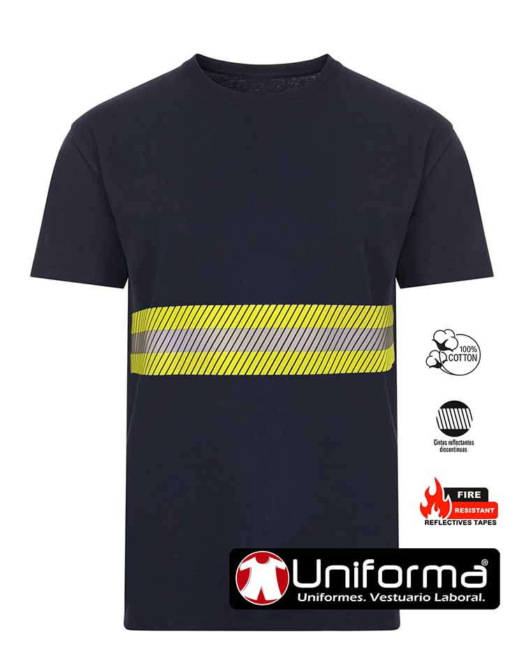 Camiseta Marino de Algodón con Banda Reflectante Bicolor extra ancha resistente a la llama, personalizable con logo de empresa en Uniforma - UN1050