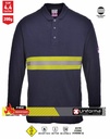 Polo de trabajo Ignífugo resistente a la llama de color azul marino con banda reflectante de alta visibilidad de 7 cm de ancho, resistente a la llama, personalizable con logo de empresa en Uniforma.