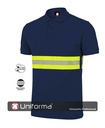 Polo Azul Marino de Algodón con Banda Reflectante Bicolor  y de alta visibilidad amarilla flúor, del tipo discontinua segmentada, resistente a la llama, personalizable con logo de empresa en Uniforma - UN230