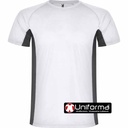 Camiseta Deportiva Blanca Bicolor combinada con colores a contraste, con tejido micro perforado, personalizable con logo de empresa en Uniforma  - LY6595