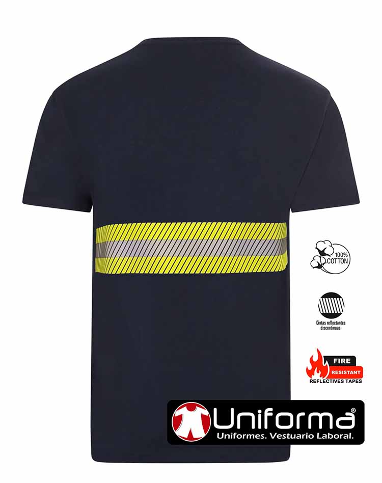 Camiseta Algodón Banda Reflectante Ignífuga de color azul marino, personalizable con logo de empresa en Uniforma  - UN303
