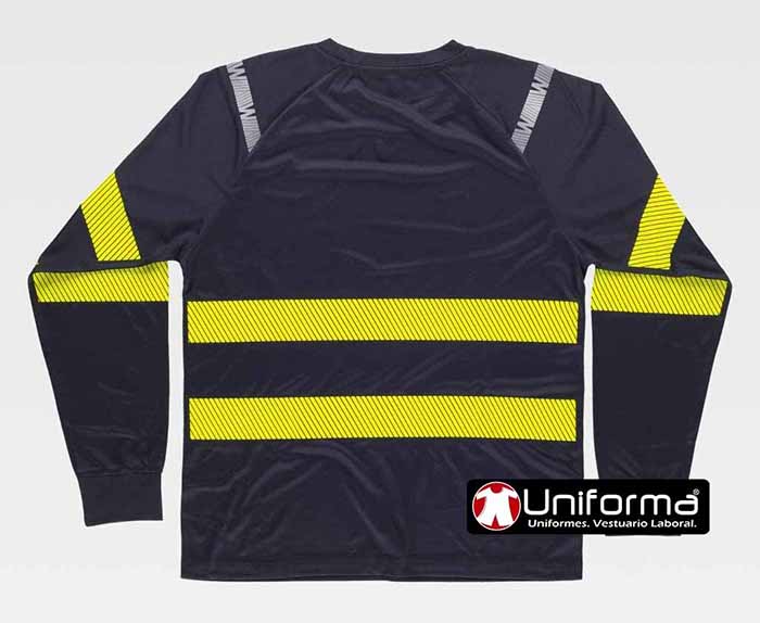 Camiseta Técnica de Manga Larga de color azul marino con cintas segmentadas de Alta Visibilidad amarillo flúor - TC3979