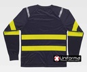 Camiseta Técnica de Manga Larga de color azul marino con cintas segmentadas de Alta Visibilidad amarillo flúor - TC3979