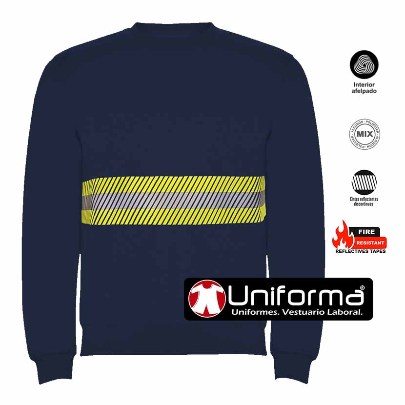 Sudadera de Trabajo Azul Marino con Banda Reflectante Bicolor Segmentada - UN3280