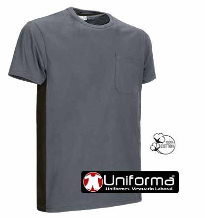 Camiseta Gris Negro de trabajo con Bolsillo, de diseño Bicolor para uso corporativo, combinable y personalizable con logo de empresa en Uniforma - VL4123