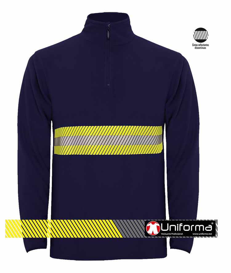 Chaqueta Azul marino Micropolar de Media Cremallera y cuello alto con Banda Reflectante bicolor segmentada de 7 cm de ancho - UN1095