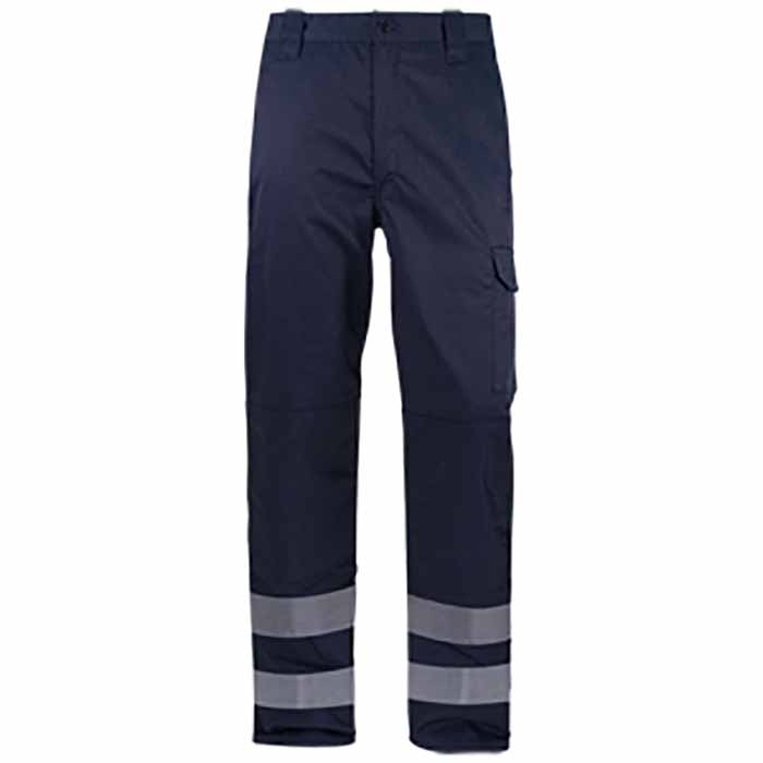 Pantalón de trabajo de color Azul Marino Reforzado con culera y rodilleras, costuras reforzadas, con Bandas reflectantes del tipo continuo cosidas en las perneras, personalizable con logo de empresa en Uniforma - WR3108R
