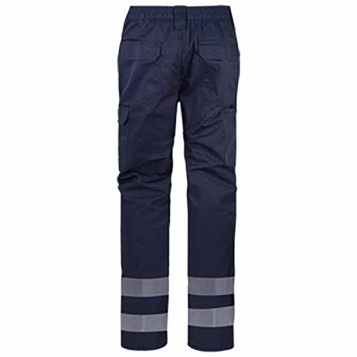 Pantalón de trabajo de color Azul Marino Reforzado con culera y rodilleras, costuras reforzadas, con Bandas reflectantes del tipo continuo cosidas en las perneras, personalizable con logo de empresa en Uniforma - WR3108R