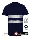 Camiseta de trabajo de algodón de color azul marino de manga corta con banda reflectante segmentada con corte de Nido de Abeja, personalizable con logo de empresa en Uniforma  - UN10410