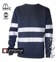 Sudadera de trabajo azul marino con cuello redondo con bandas reflectantes segmentadas en torso y mangas, EN 17353, personalizables en Uniforma  - AN18014