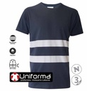 Camiseta de trabajo azul marino de algodón 100% Manga Corta con Bandas reflectantes Segmentadas homologadas EN17353, personalizables con logo de empresa en Uniforma  - AN18002