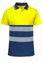 Polo de trabajo de reflectante amarillo de Alta Visibilidad combinado con azul con bandas reflectantes segmentadas, personalizable con logo de empresa para una imagen corporativa perfecta, en Uniforma - PR5535