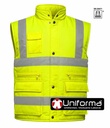 Chaleco de trabajo acolchado para el frío amarillo flúor de alta visibilidad con bandas reflectantes homologado EN ISO 20471 , personalizable con logo de empresa en Uniforma  - PR5607