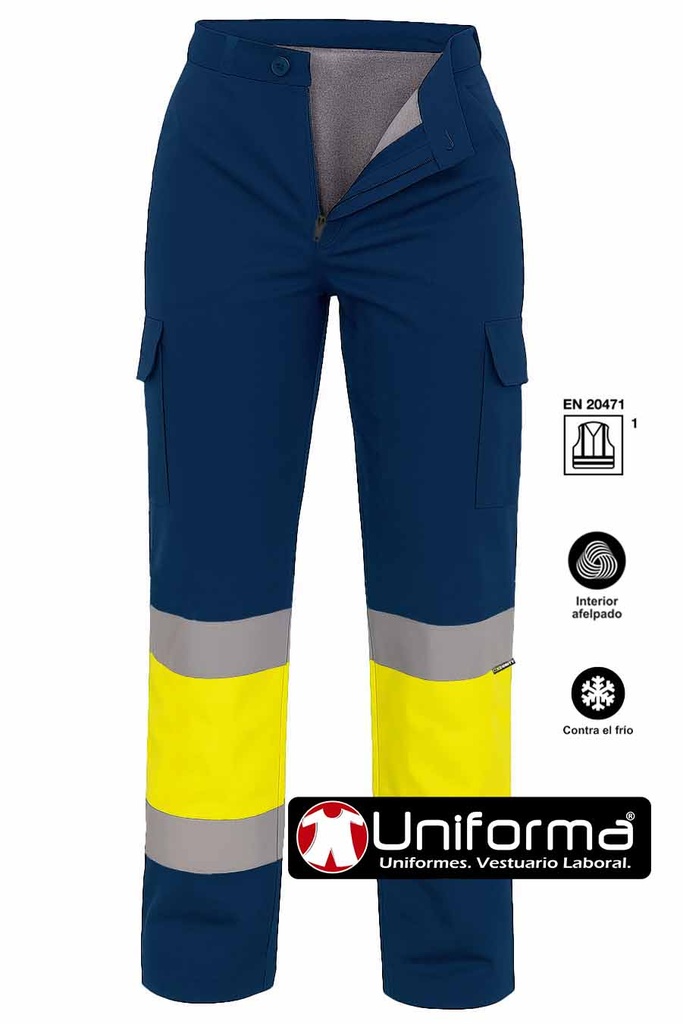 Pantalón de trabajo de Alta Visibilidad Forrado de tejido polar para ambientes fríos, homologado EN ISO 20471 en clase 1, y personalizable con logo de empresa en Uniforma - PR5661