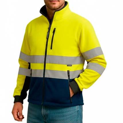 Chaqueta de trabajo en tejido Polar homologada para Alta Visibilidad EN ISO 20471 Clase 2, de diseño  bicolor, cremallera completa, puños elásticos para un cierre óptimo, personalizable con logo de empresa en Uniforma - PR5640