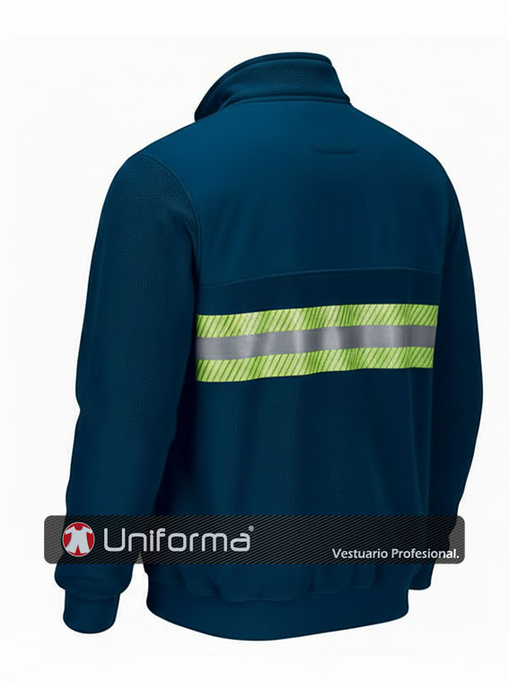 Jersey Polar Media Cremallera color azul marino Banda Reflectante Bicolor extra ancha de 7cm, personalizable con logo de empresa en Uniforma. - UN1640