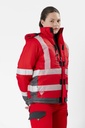Parka de trabajo de alta visibilidad roja Acolchada Roja con bandas Reflectante segmentadas de diseño bicolor rojo y gris, personalizable con logo de empresa en uniforma -TS9262