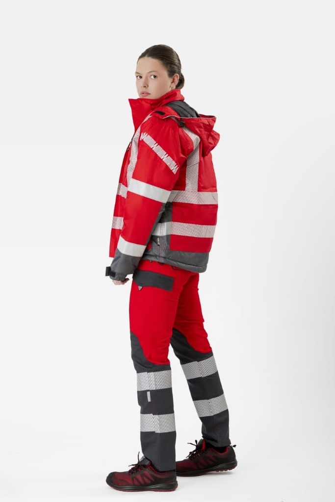 Chaquetón de trabajo acolchado de color Rojo Bicolor con cintas reflectantes segmentadas de alta visibilidad Reflectantes -TS9262